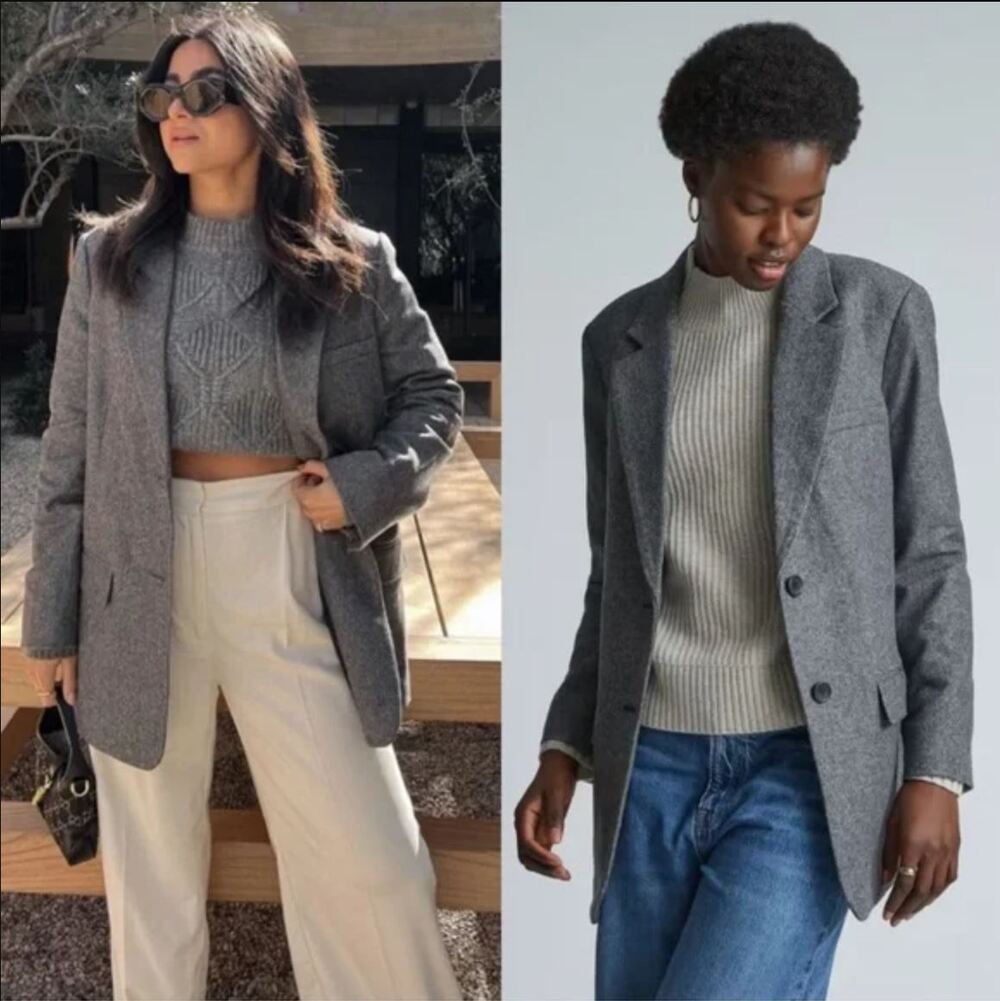 Everlane‎ The Oversized Blazer US 00 Wool Gray Herringbone Jacket Layering
